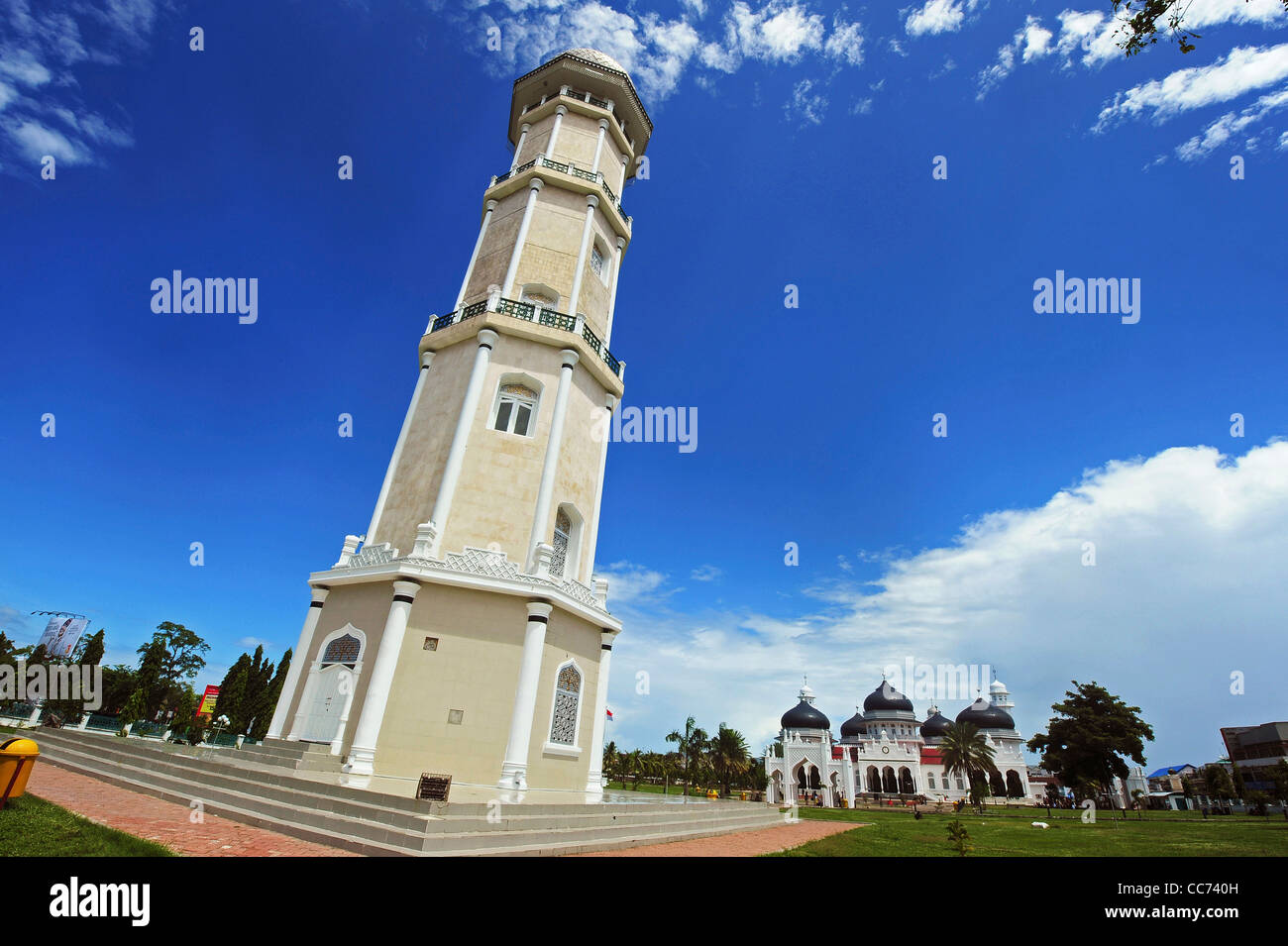 Indonesia, Sumatra, Banda Aceh, minaret of Baiturrahman Grand Mosque (Mesjid Raya Baiturrahman) Stock Photo