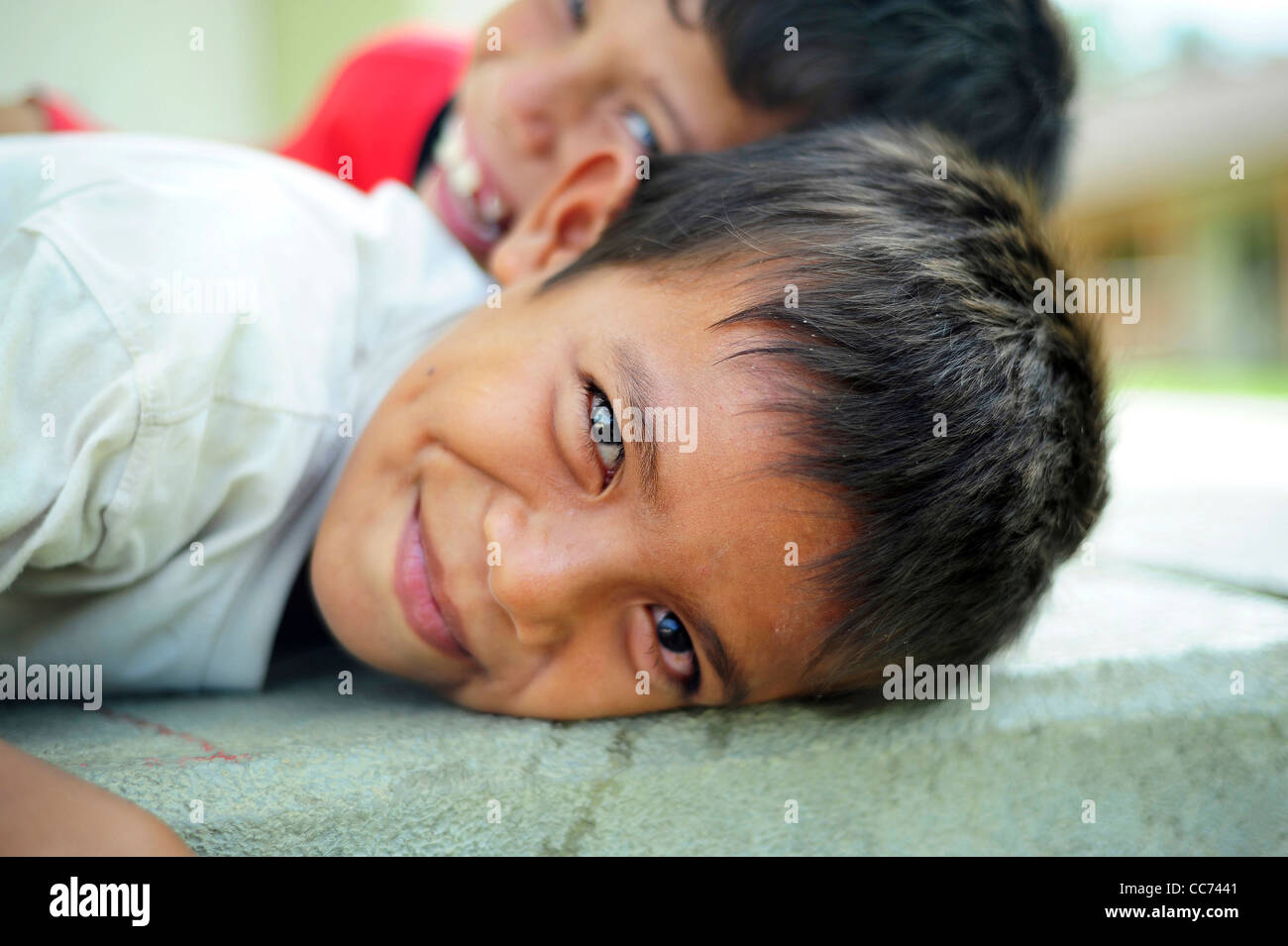 Indonesia, Sumatra, Banda Aceh, portrait of two young boys smiling Stock Photo