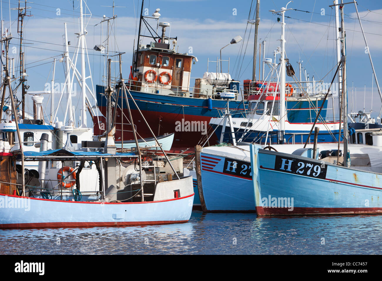 Fishing Boats, in Harbour, Gilleleje, Sjaelland, Denmark Stock Photo