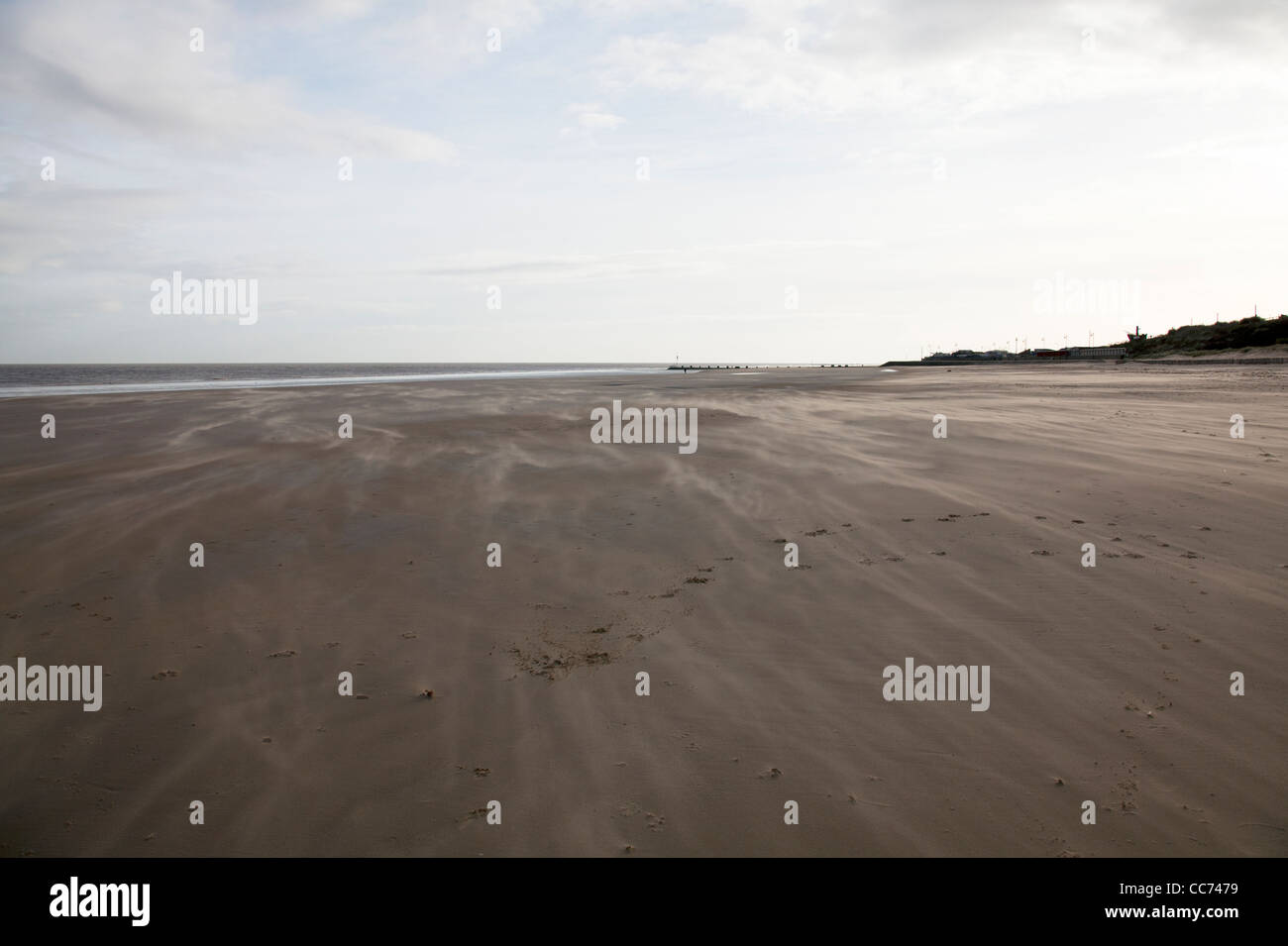 East coast, Mablethorpe, Lincolnshire wind blowing loose sand across