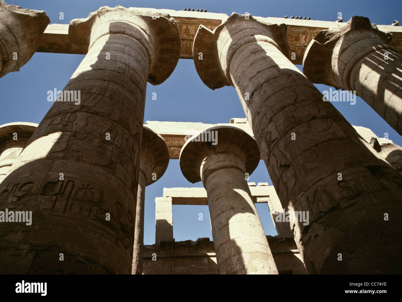 Pillars of the Great Hypostyle Hall, The Karnak Temple Complex, Egypt Stock Photo