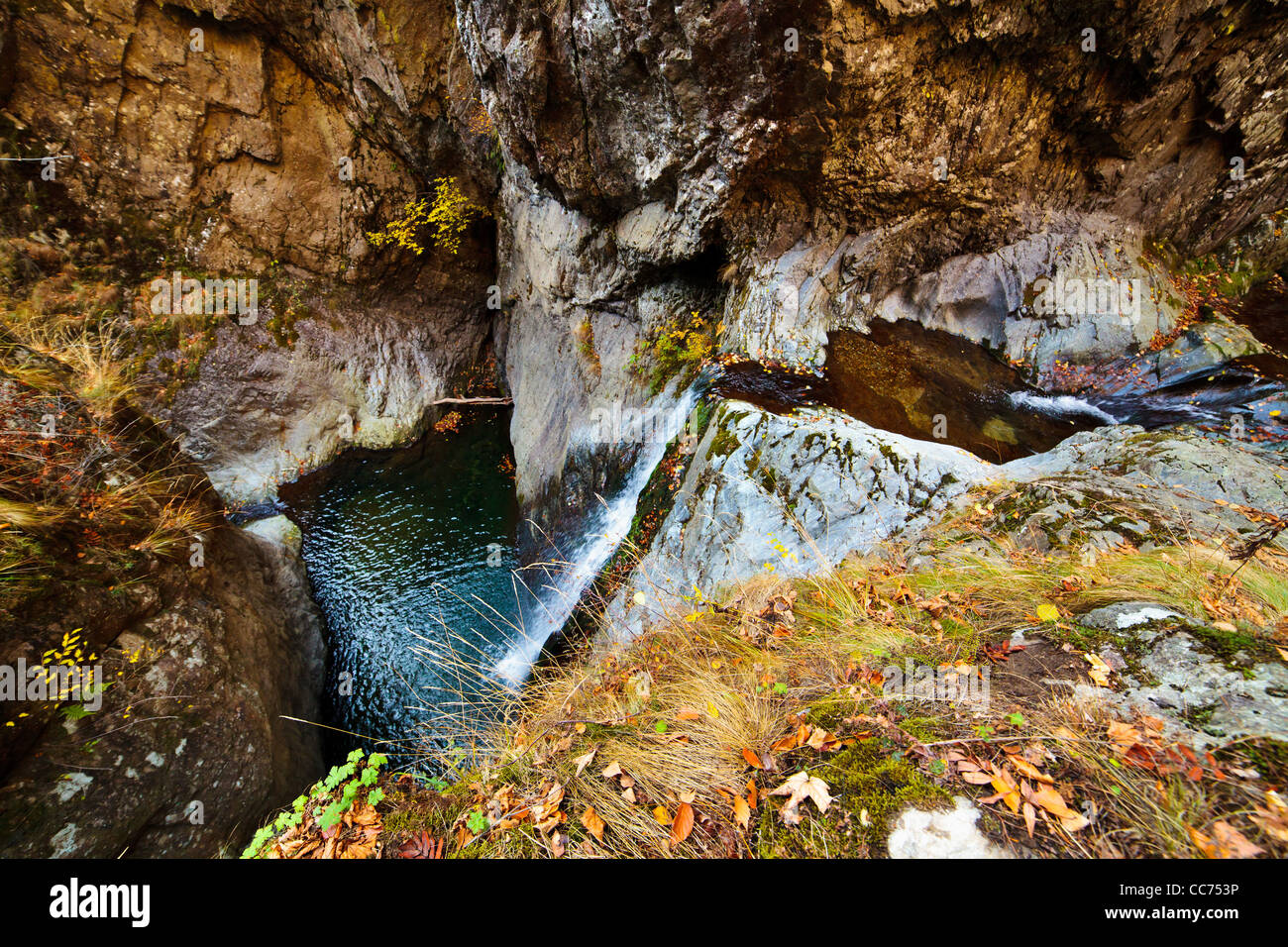 Landscape with waterfall in the mountains Stock Photo - Alamy