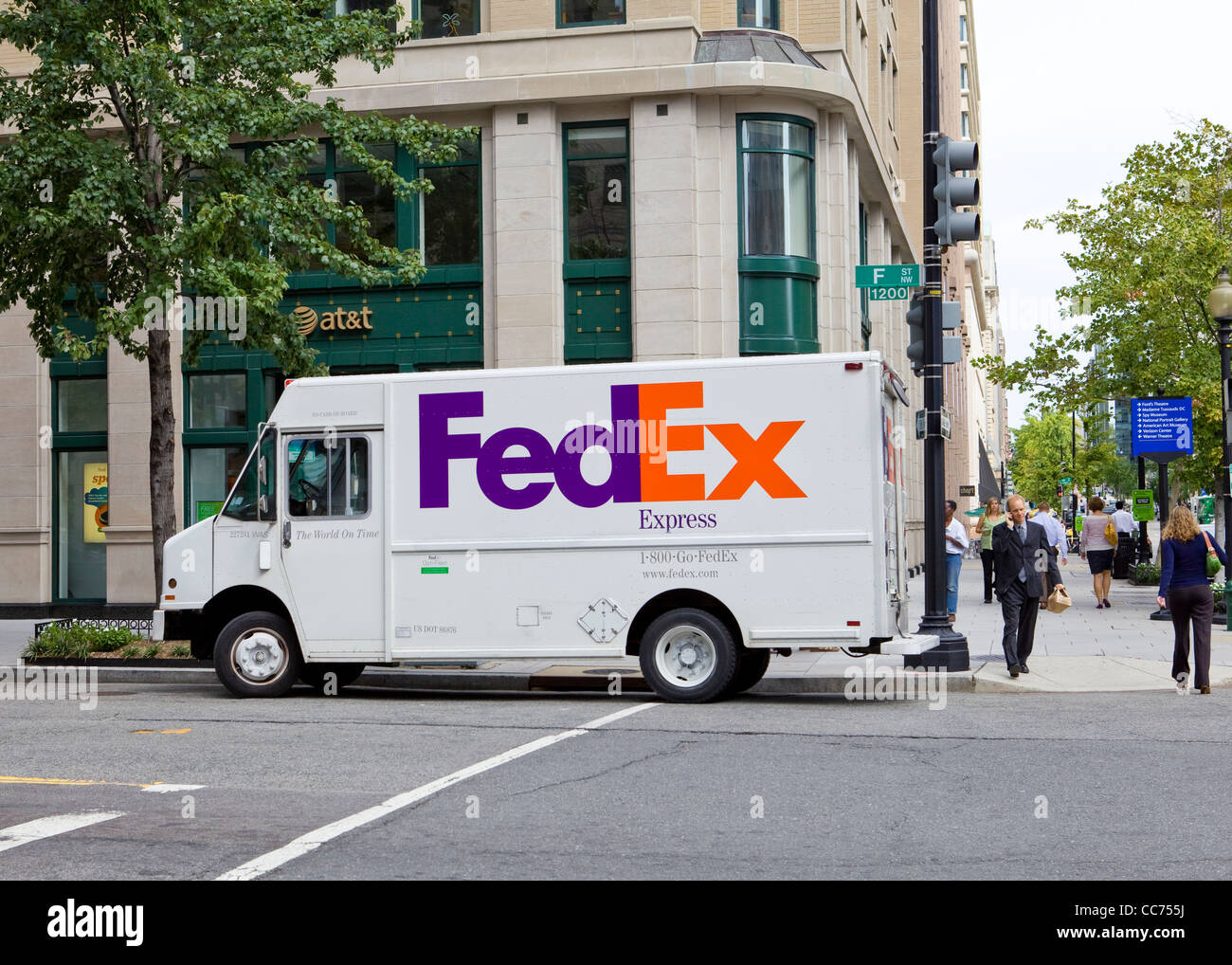 FedEx delivery truck parked on city corner - Washington, DC USA Stock Photo
