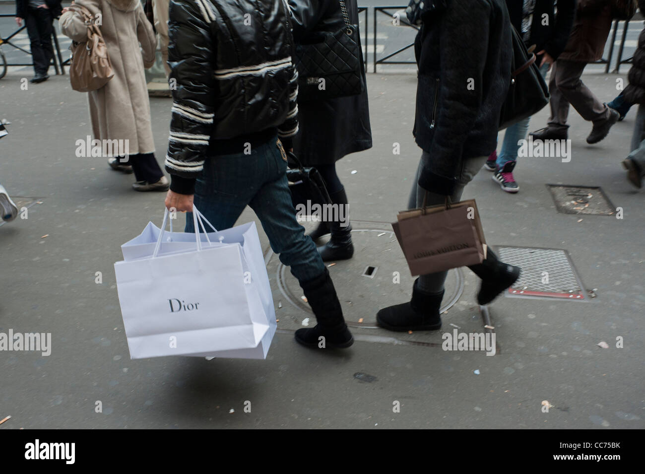 Paris, France, January Sales Busy Crowd Outside French Department Store