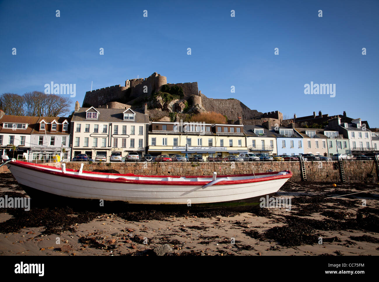 Gorey harbour and castle, Jersey Stock Photo - Alamy