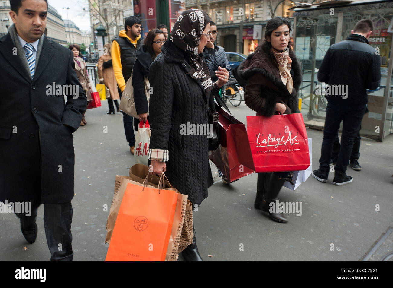 Paris, France, January Sales, Crowd Outside Department Store, Walking