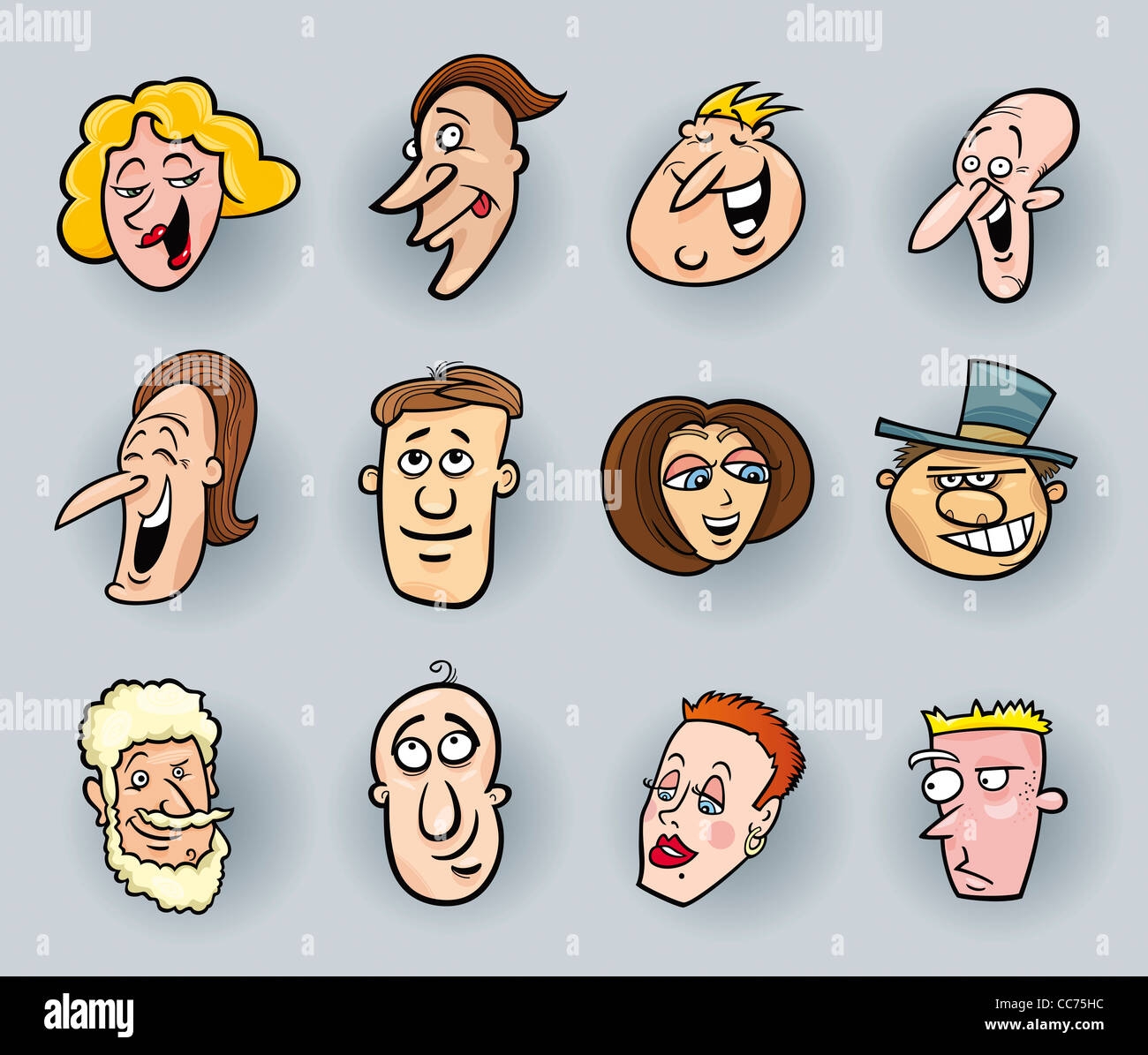 cartoon illustration of funny people faces set Stock Photo
