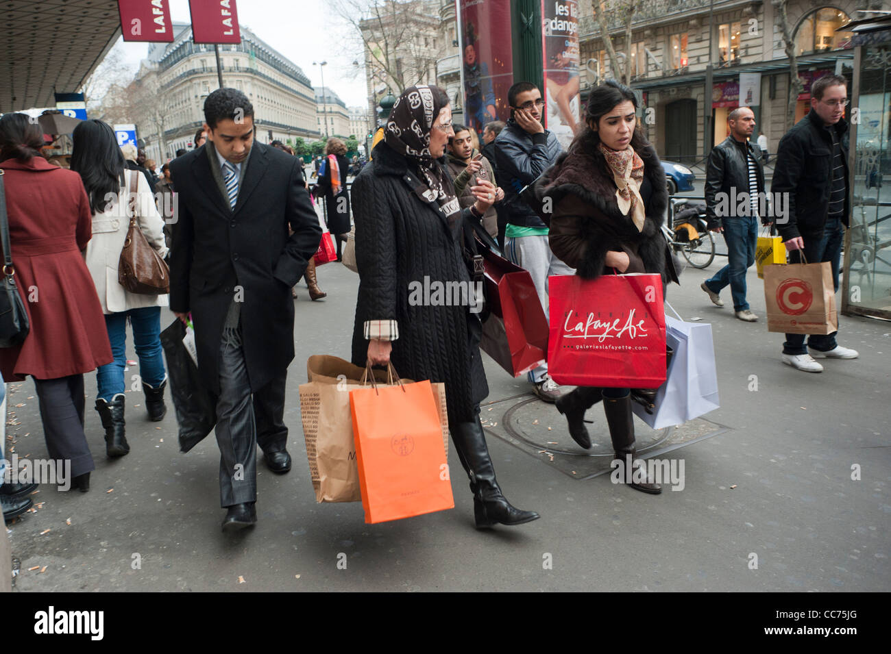 Paris, France, January Sales Shopping, Crowd Outside "Galeries Stock