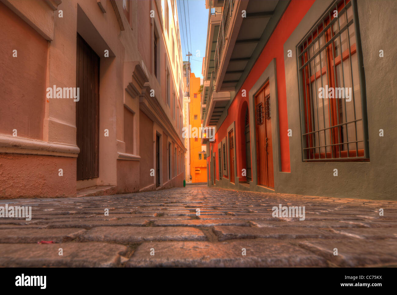 Back alley in the old historic city of San Juan, Puerto Rico. Stock Photo