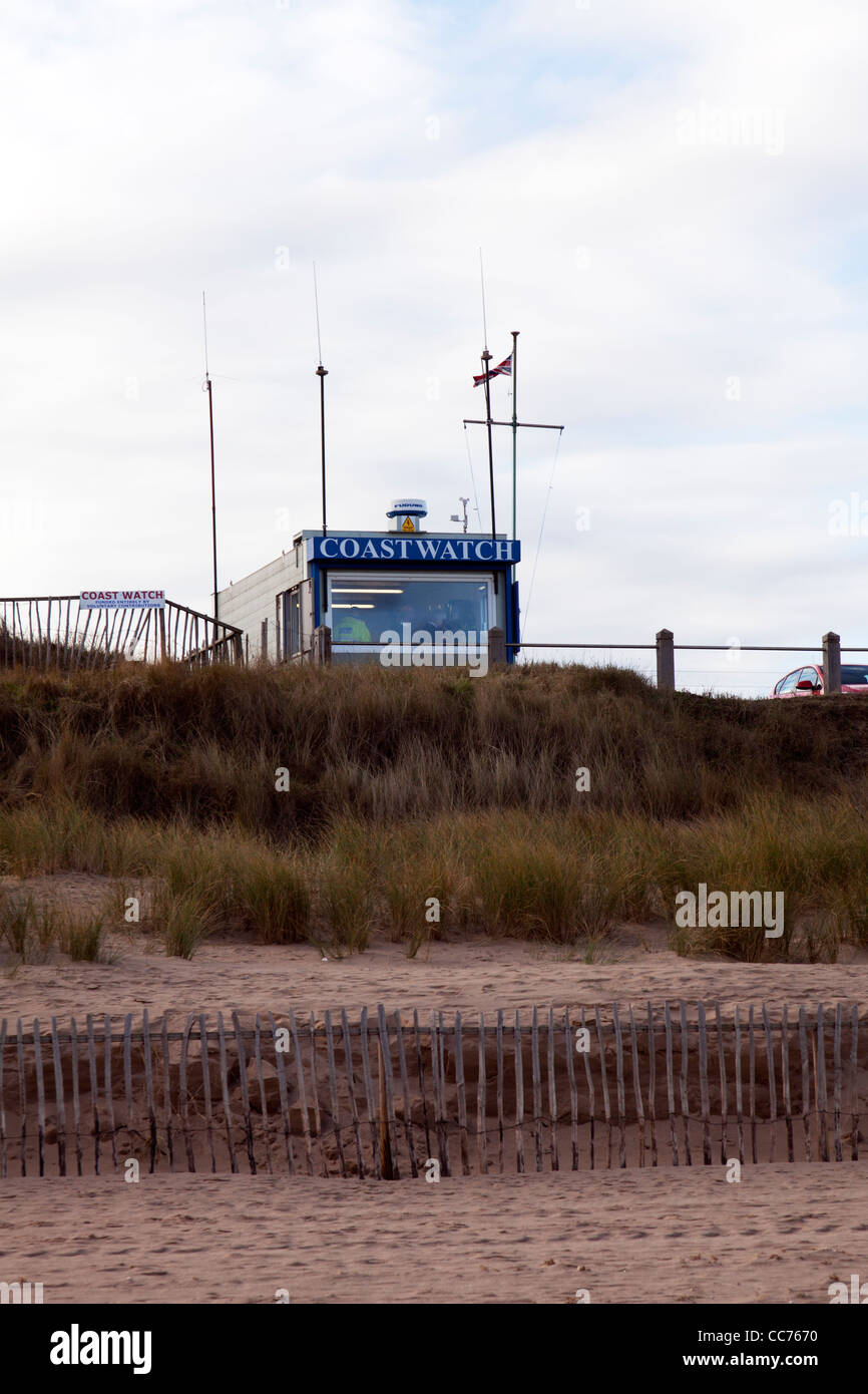 East coast, Mablethorpe, Lincolnshire beach coastline coast coastwatch watch funded by contributions helping rnli Stock Photo