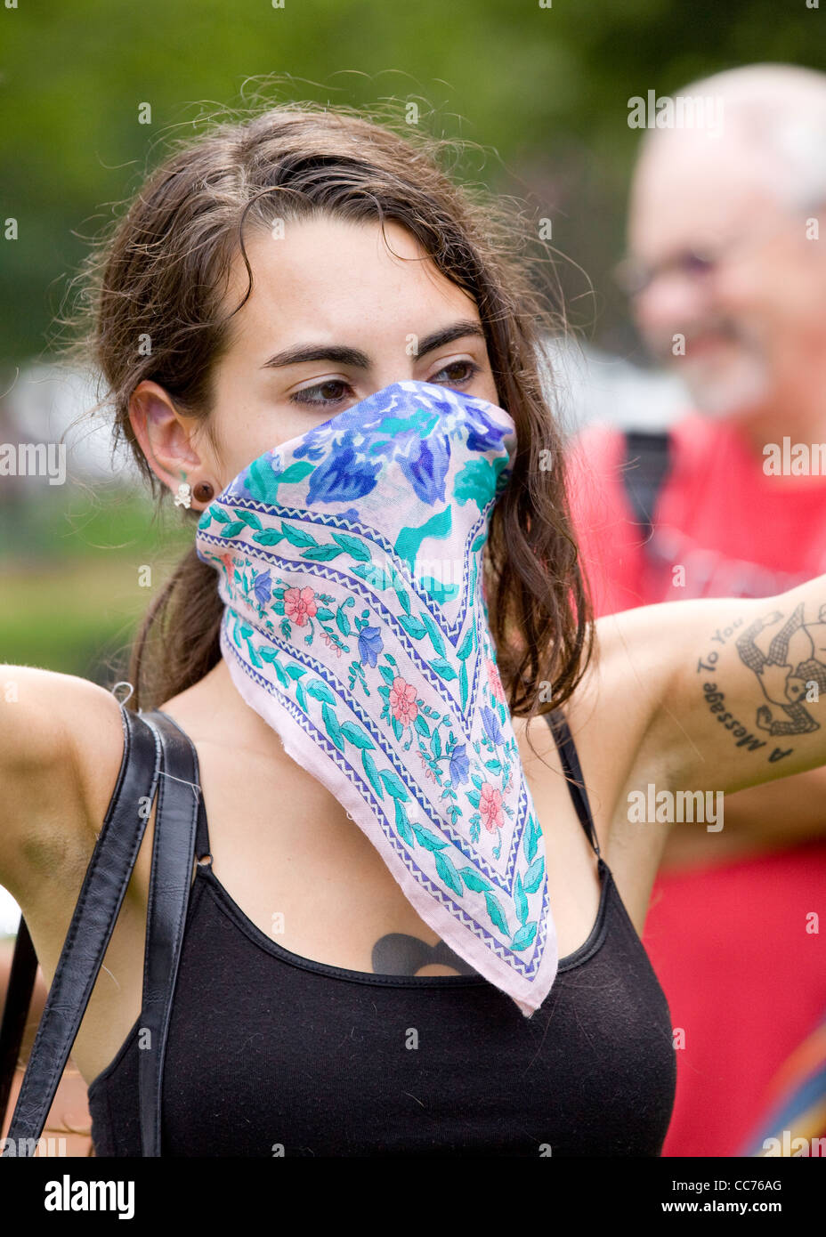 Young woman wearing bandana mask hi-res stock photography and images - Alamy