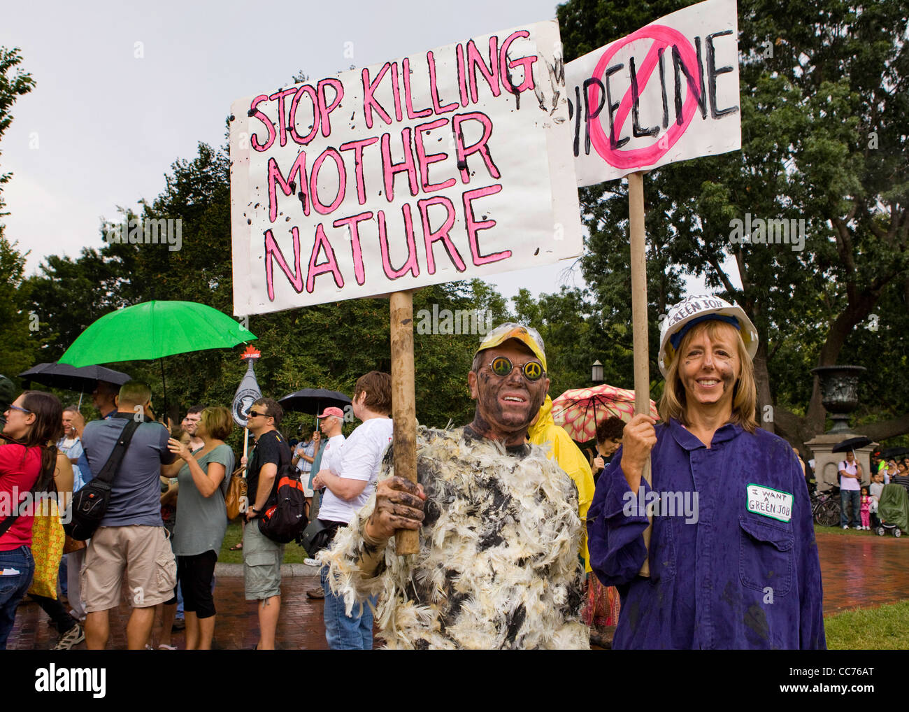 Environmental activists protesting the XL Pipeline with pickets - Washington, DC USA Stock Photo