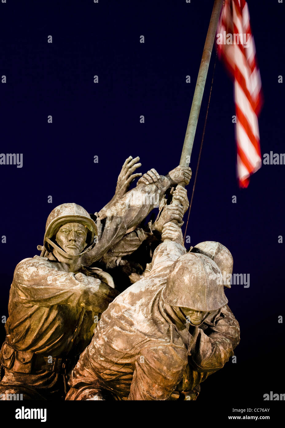 Iwo Jima Marine Corps War Memorial sculpture at night Stock Photo