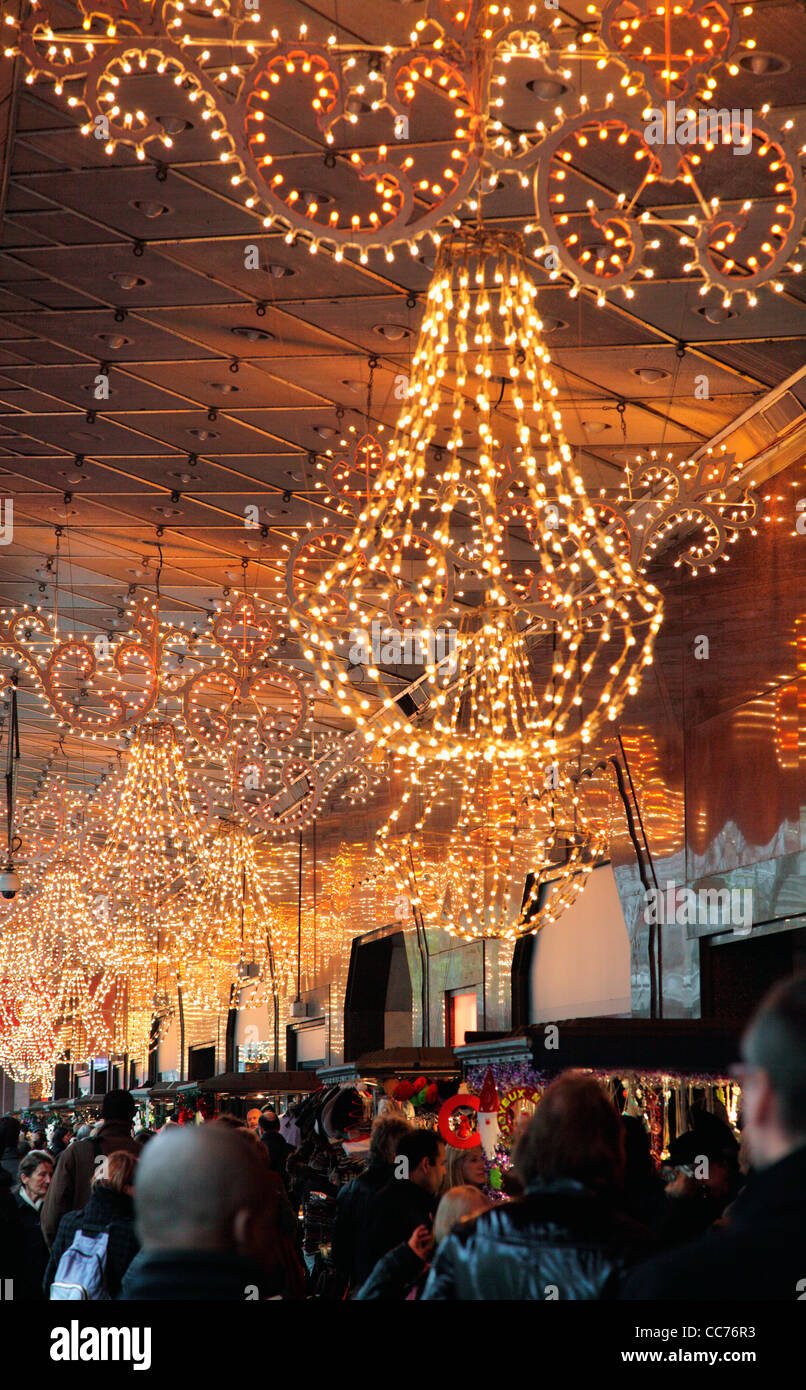 France, Paris, Christmas lights decoration of Galeries Lafayette department store Stock Photo