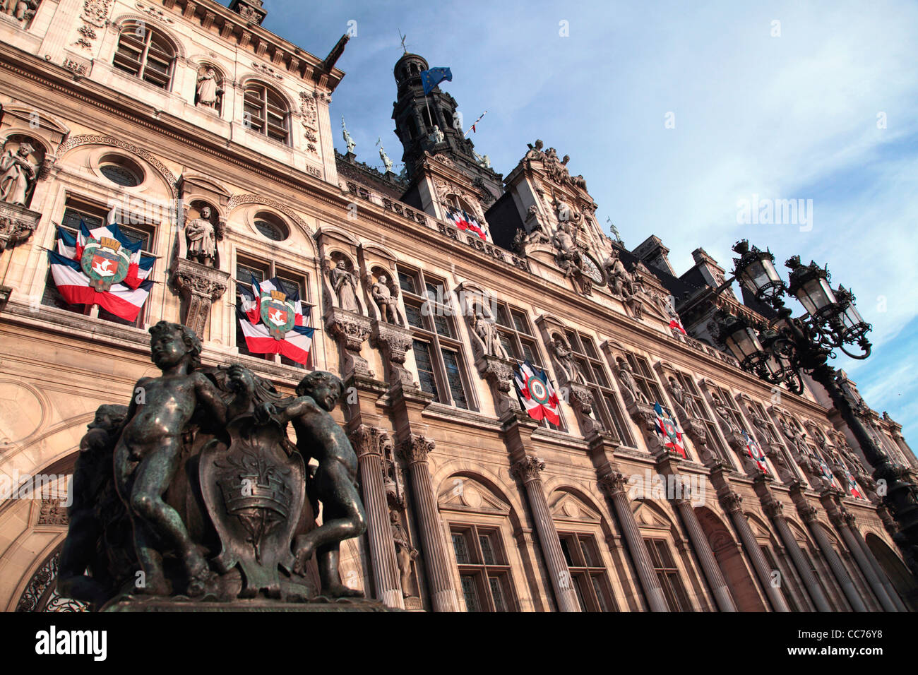 France, Paris, The main facade of Hotel de Ville the city hall of Paris ...