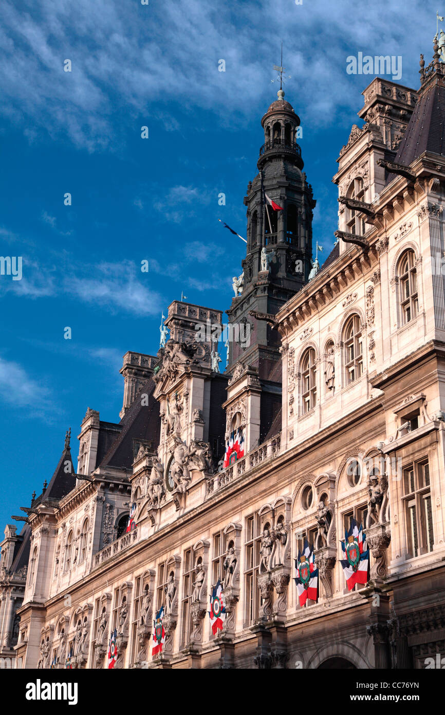 France, Paris, The main facade of Hotel de Ville the city hall of Paris ...
