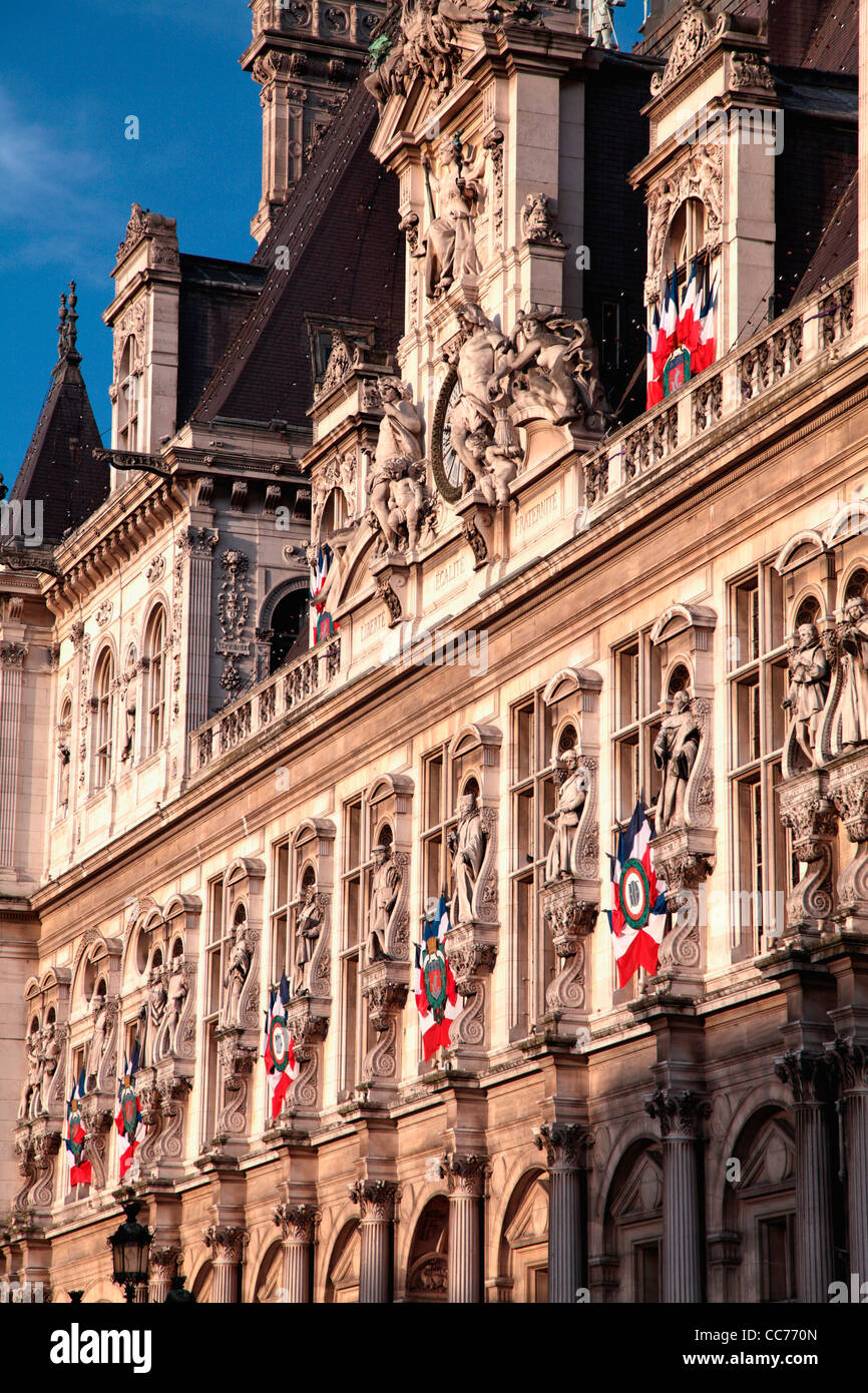 France, Paris, The main facade of Hotel de Ville the city hall of Paris ...