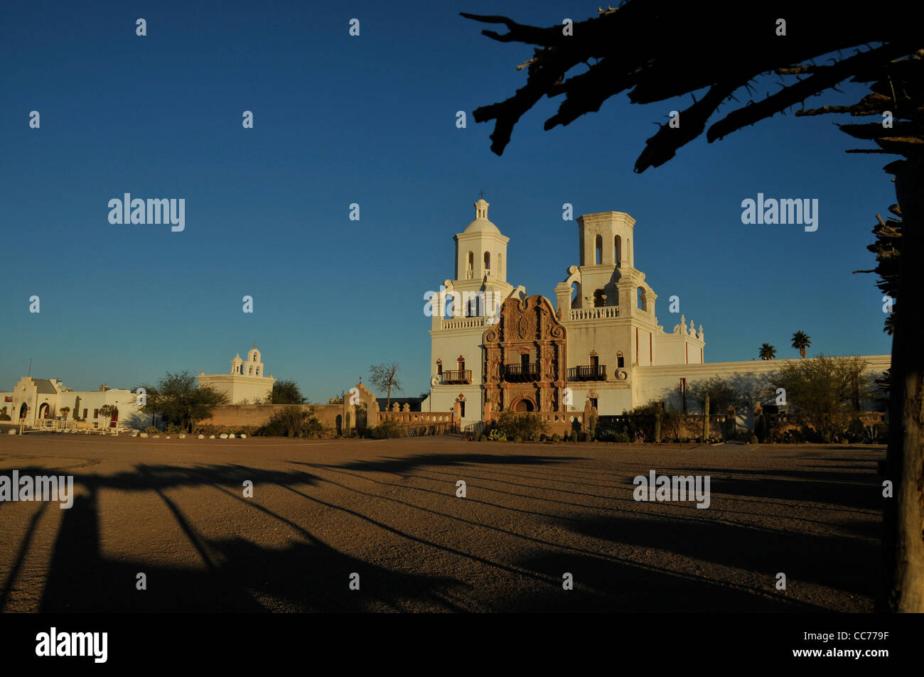 Mission San Xavier del Bac was founded by Father Eusebio Kino in 1692 in what is now Tucson, Arizona, USA. Stock Photo