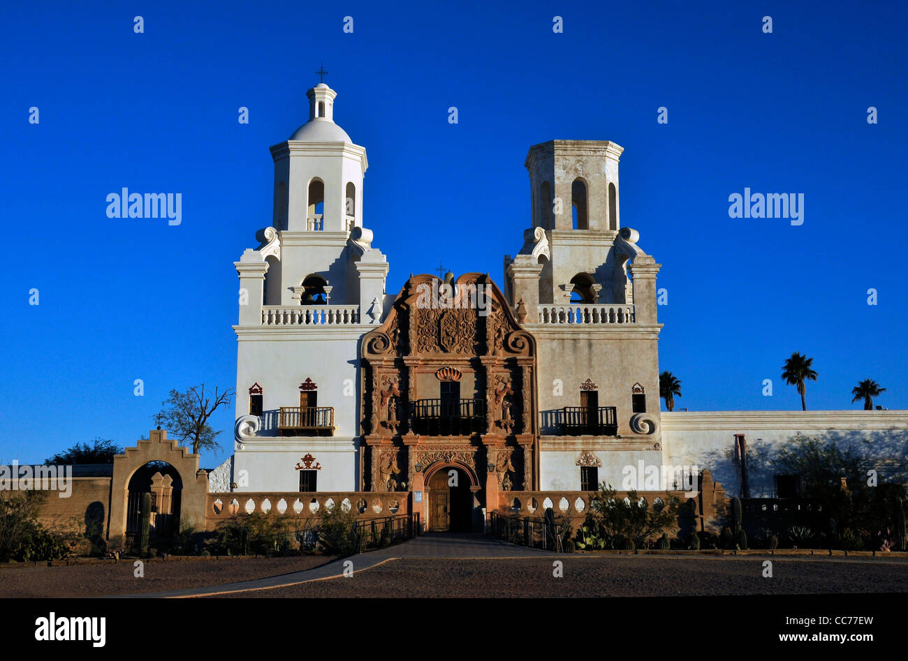 Mission San Xavier del Bac was founded by Father Eusebio Kino in 1692 in what is now Tucson, Arizona, USA. Stock Photo