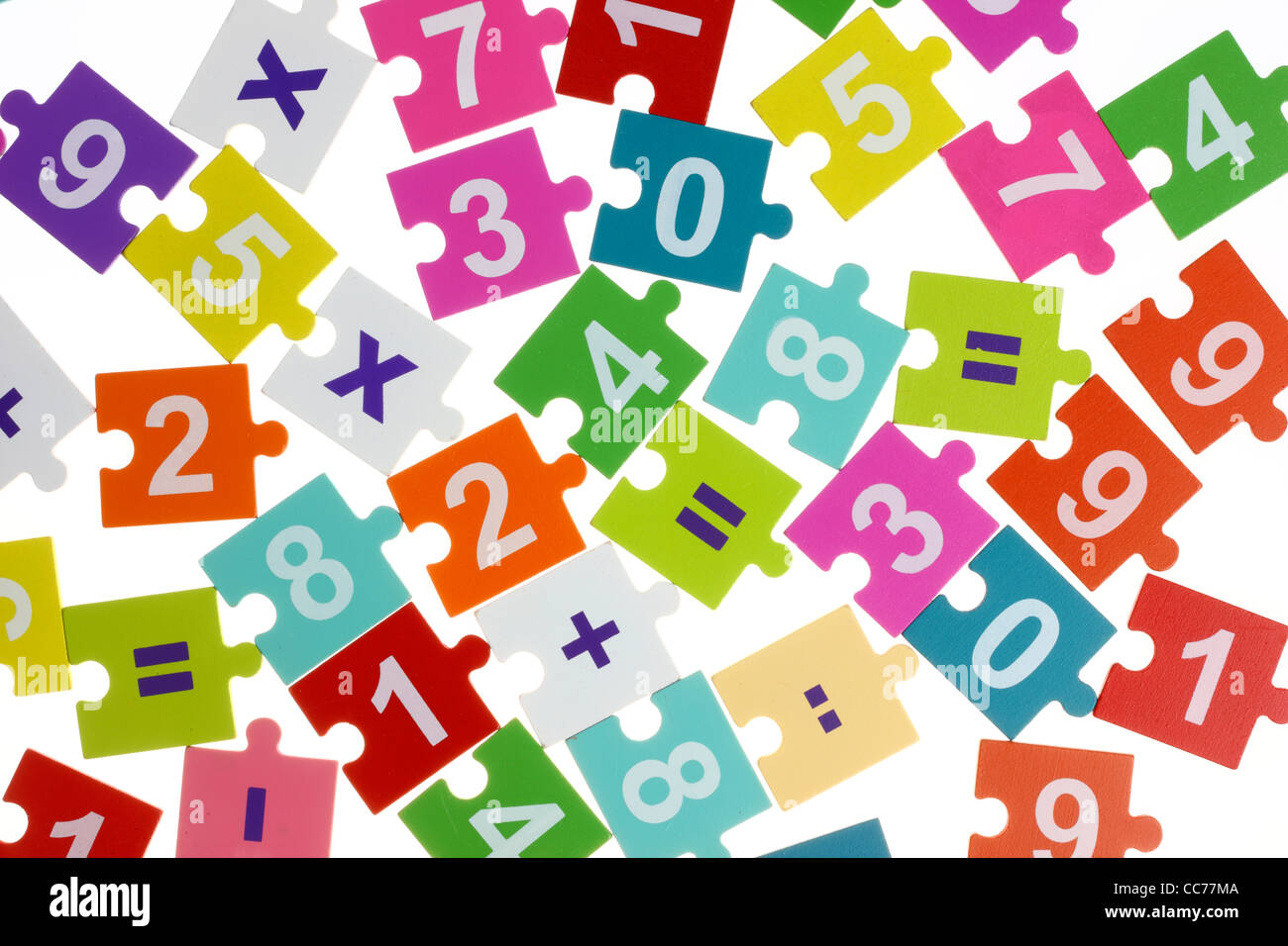 Mathematics puzzle, for kids. To learn mathematics while playing, basic arithmetic operations. Stock Photo