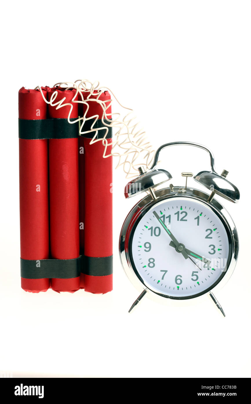 Symbol picture, time bomb. Bomb, explosive charge, crime, terrorism. Released by an alarm clock, timer. Stock Photo