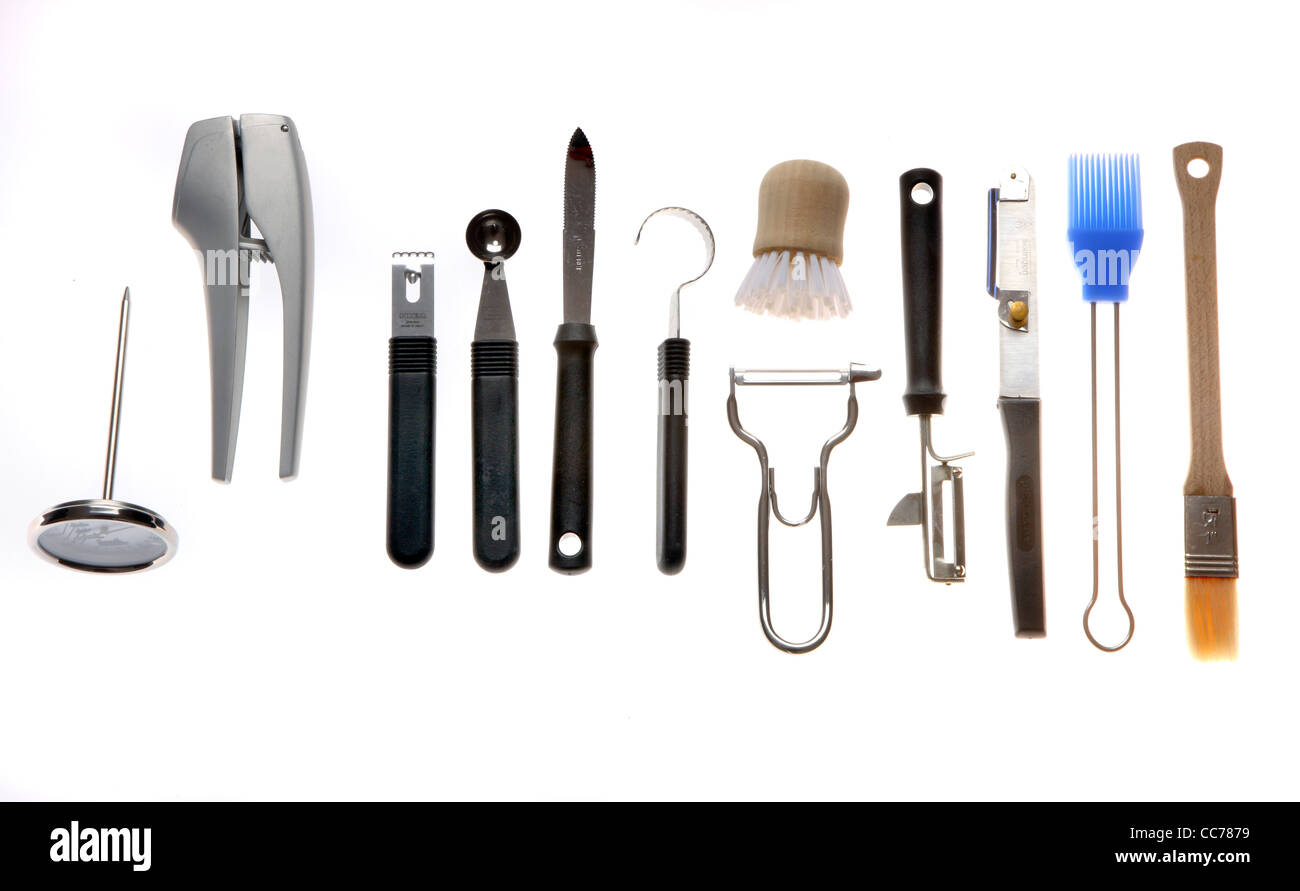 Compilation of various kitchen utensils, kitchen tools. Stock Photo