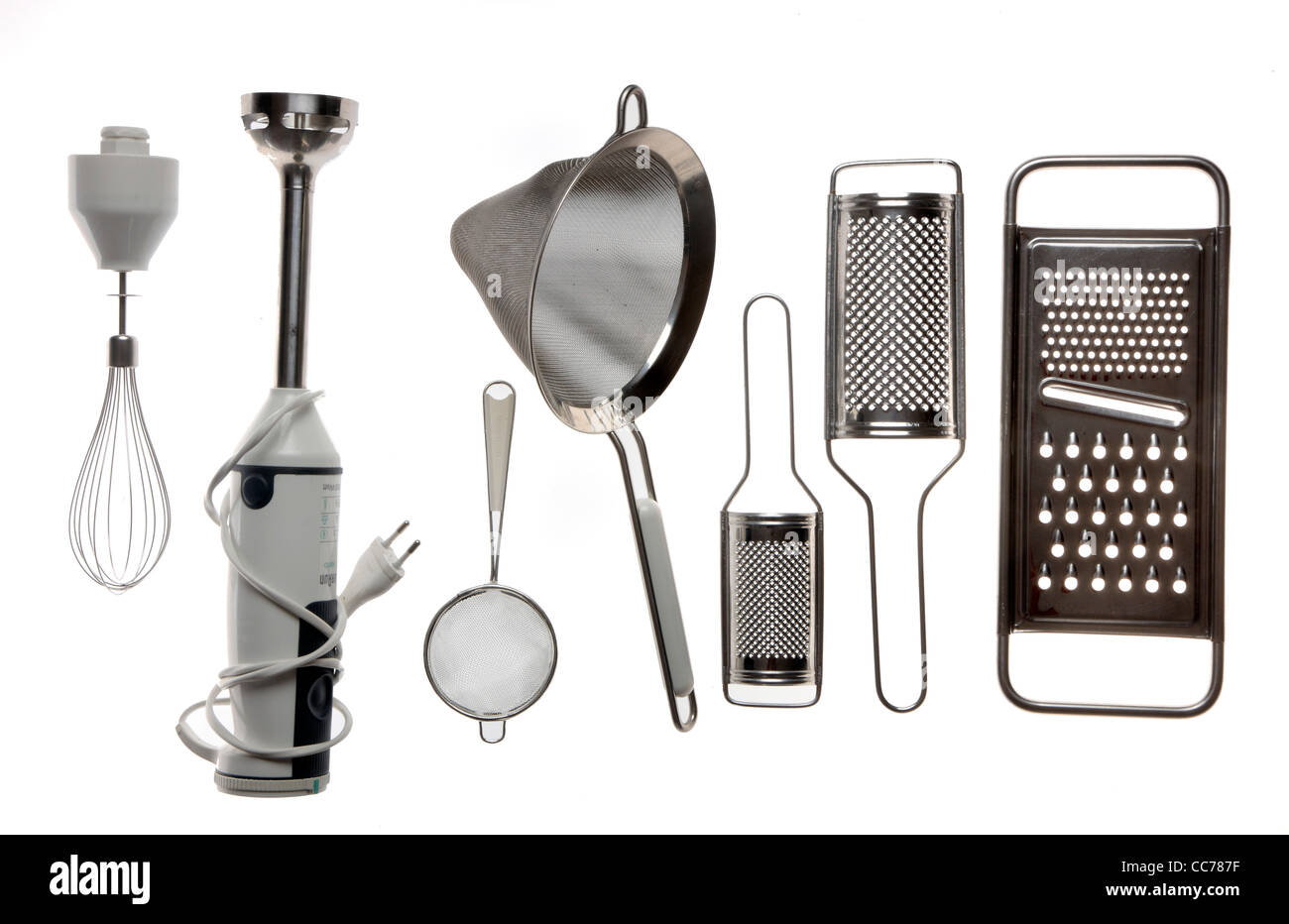 Compilation of various kitchen utensils, kitchen tools.Mixer, sieves, grater, tea sieve