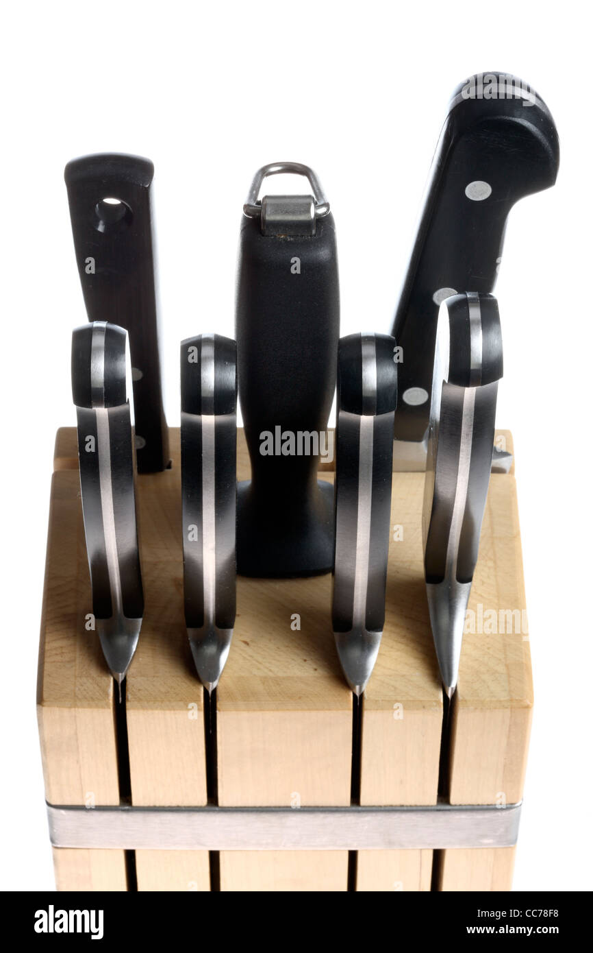 Kitchen tools. Knife block with various types of kitchen knifes Stock