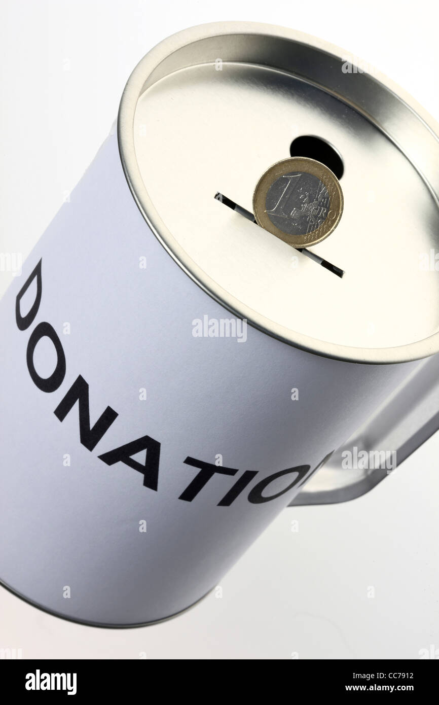 Donation can. Collecting money, for charity Stock Photo Alamy