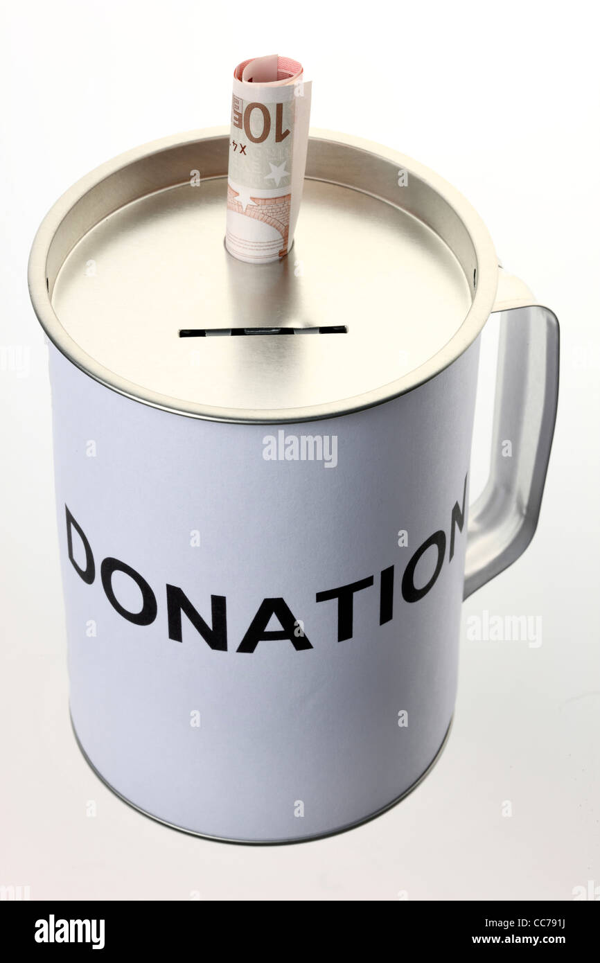 Donation can. Collecting money, for charity Stock Photo Alamy