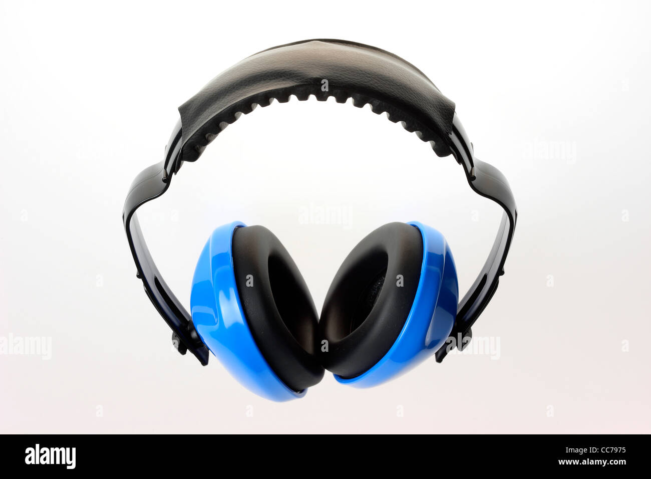 Blue ear protectors. personal protective equipment. Stock Photo