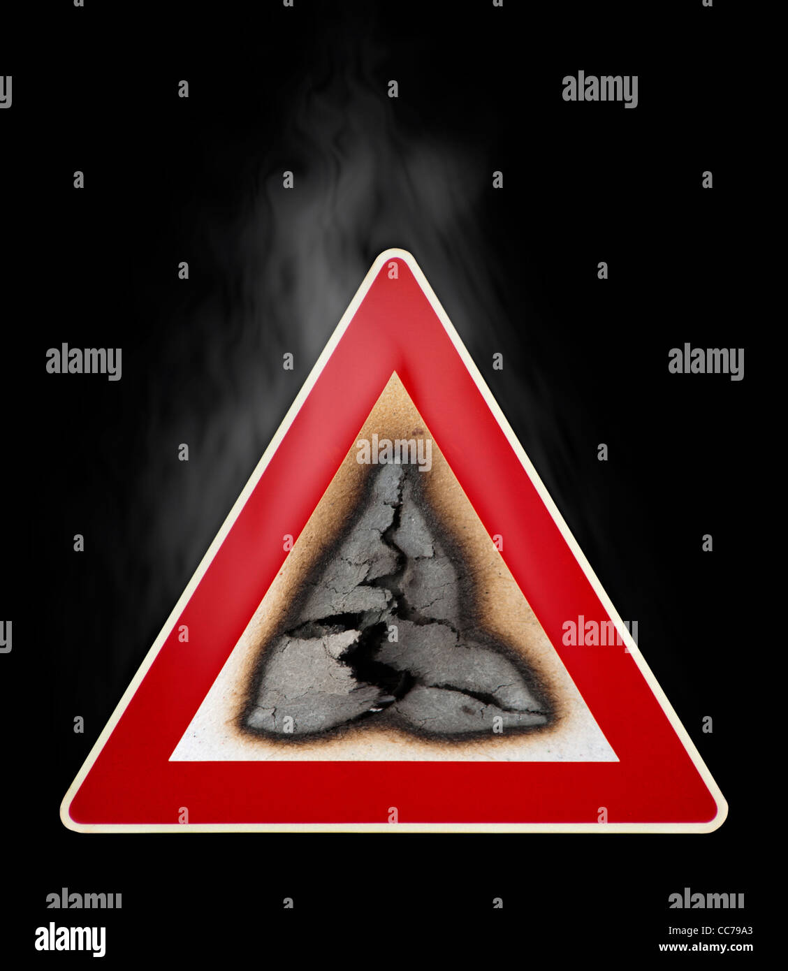 Warning sign fire hazard with smoke. Black isolated Stock Photo Alamy