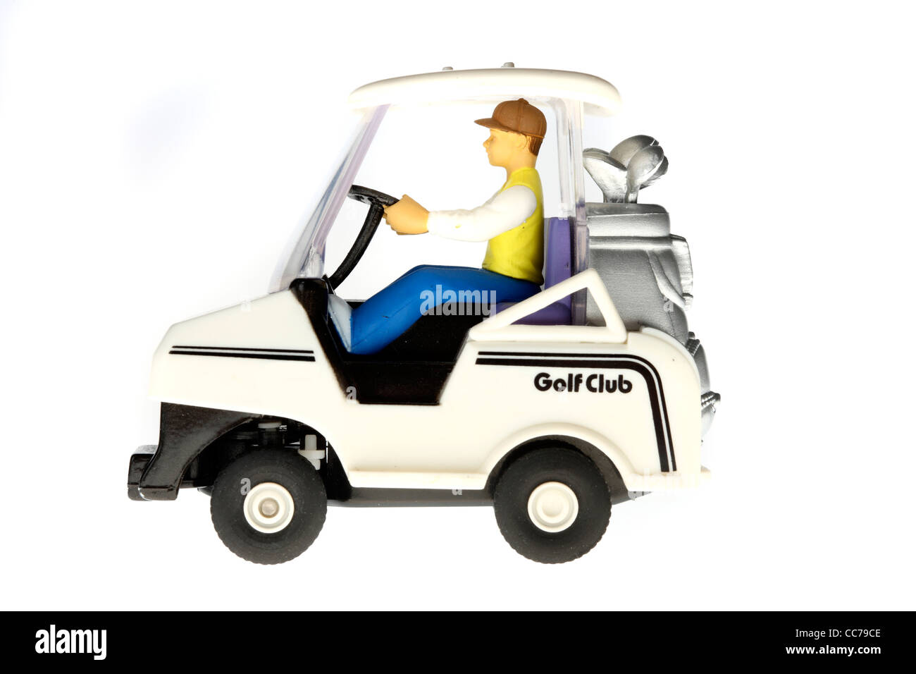 Golf cart, toy for kids, remote controlled, driven by batteries. Golf