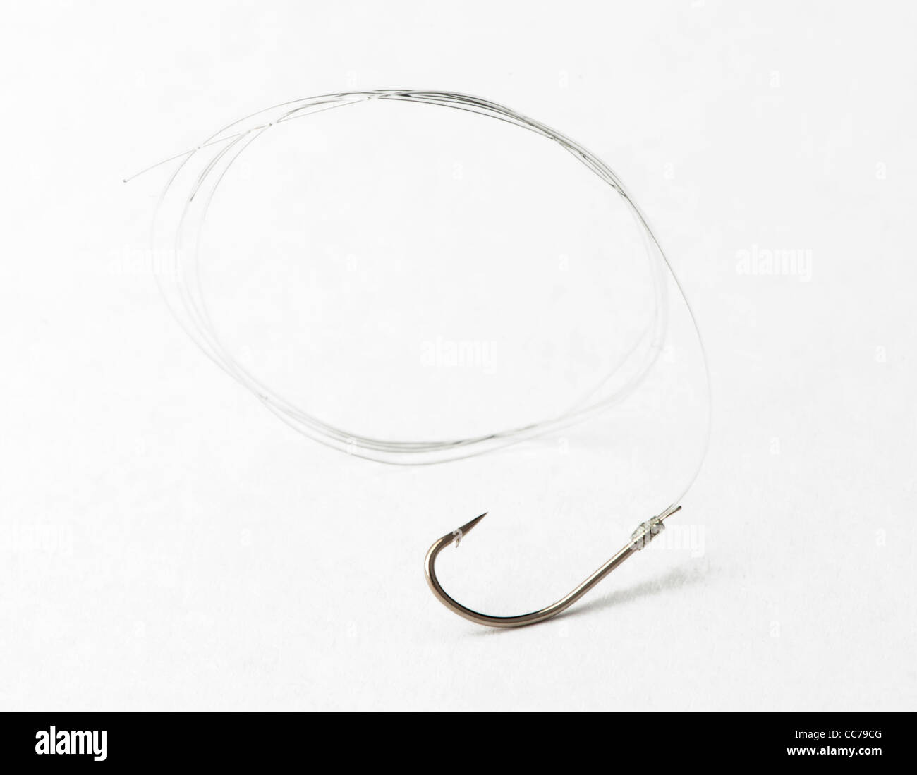 Shiny fishing hook hanging on the fishing line. Isolated 3d illustration  Stock Photo - Alamy