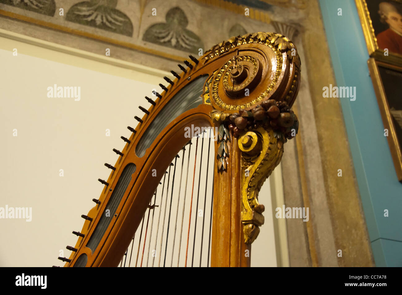 Detail of Harp in the Beautiful Medieval City of Bologna Italy Stock