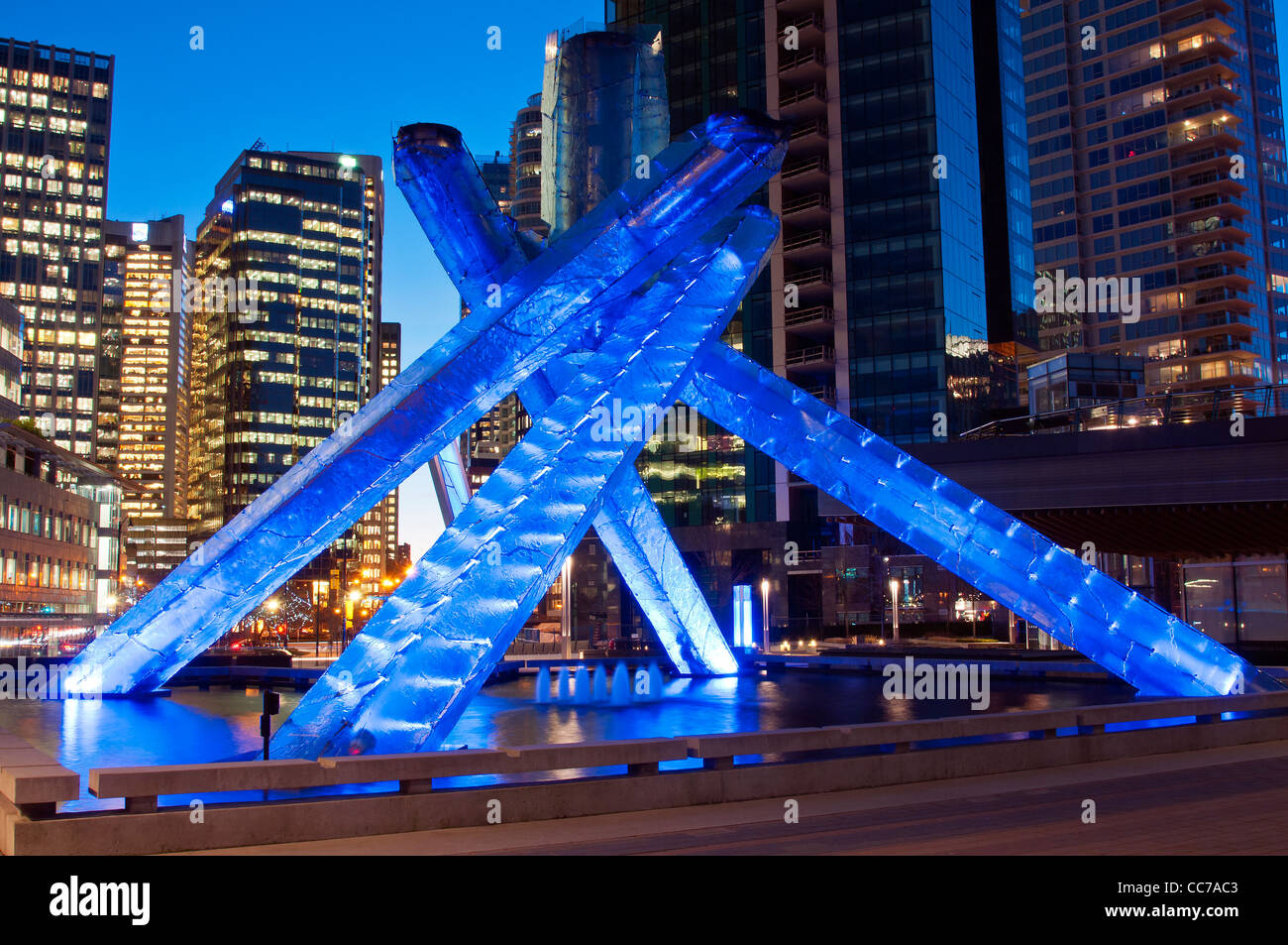 Vancouver 2010 Winter Olympic Games cauldron at night, Vancouver, British Columbia, Canada Stock Photo