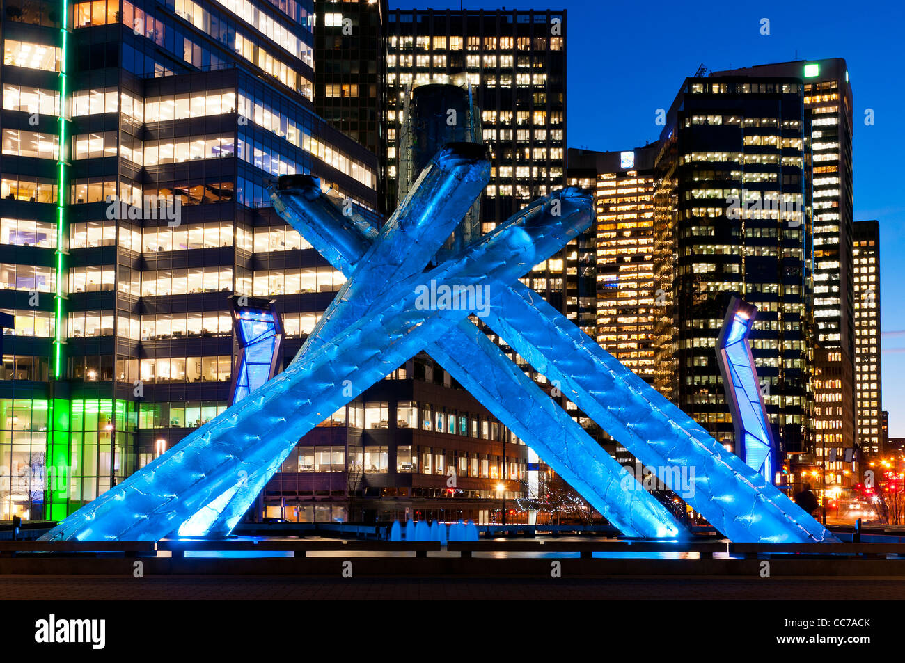 Vancouver 2010 Winter Olympic Games cauldron at night, Vancouver, British Columbia, Canada Stock Photo