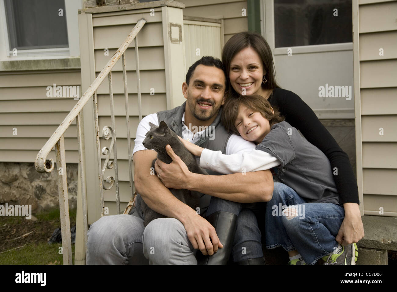Portrait of an American family with dad from Guatemala and mom from Poland. Stock Photo