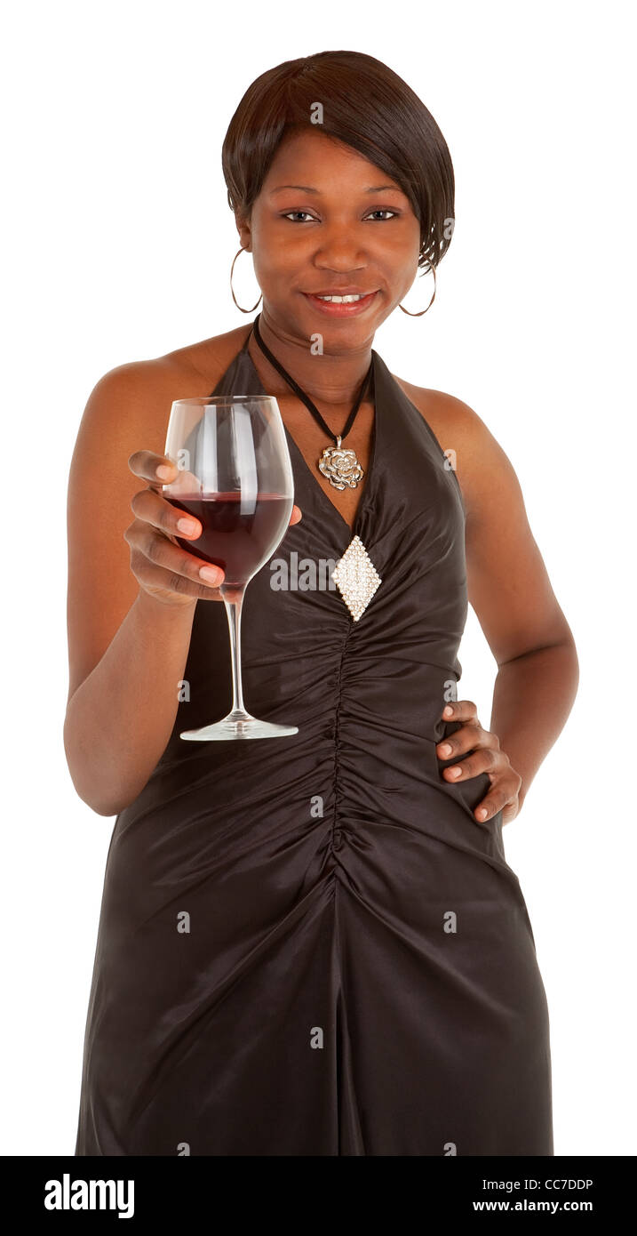 An happy african american woman is serving a glass of red wine Stock ...