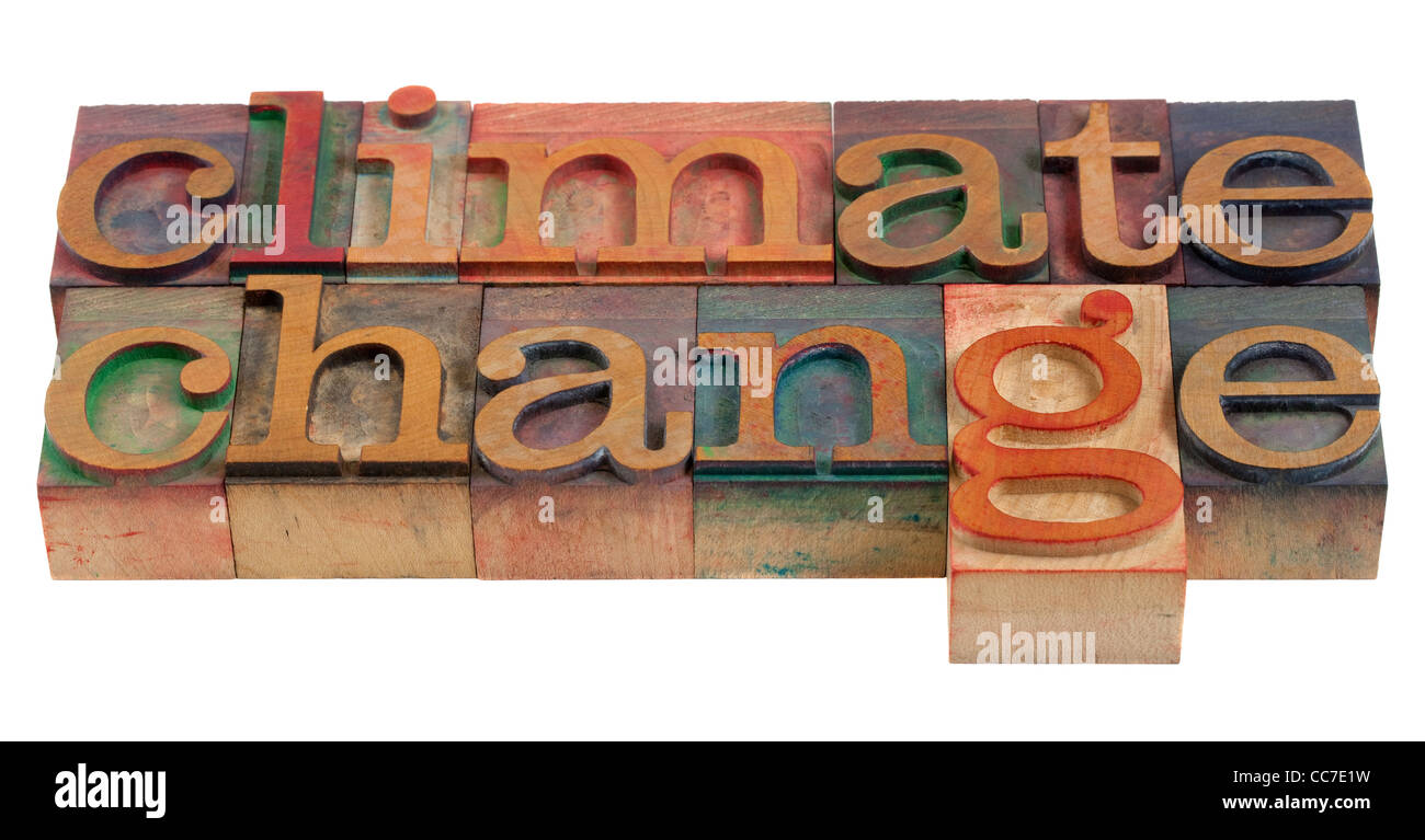 climate change concept - words in vintage wooden letterpress printing blocks Stock Photo