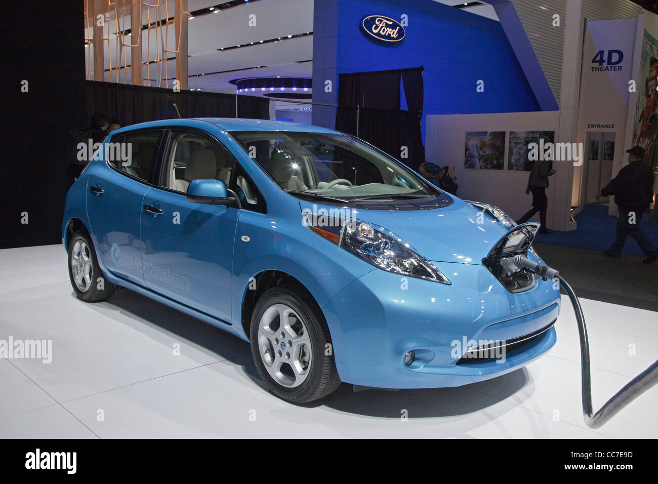 Detroit, Michigan - The Nissan Leaf electric vehicle on display at the North American International Auto Show. Stock Photo