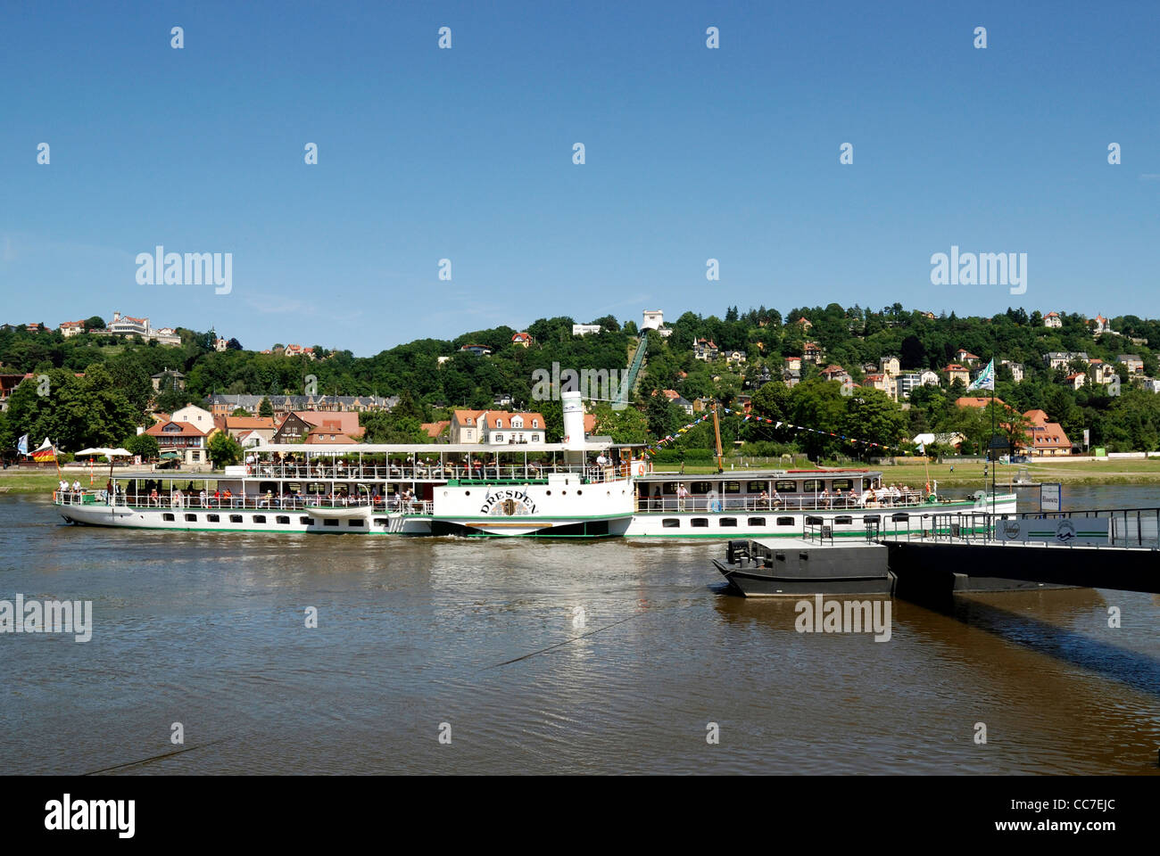 Historical paddle steamer on the river Elbe in Dresden. Stock Photo