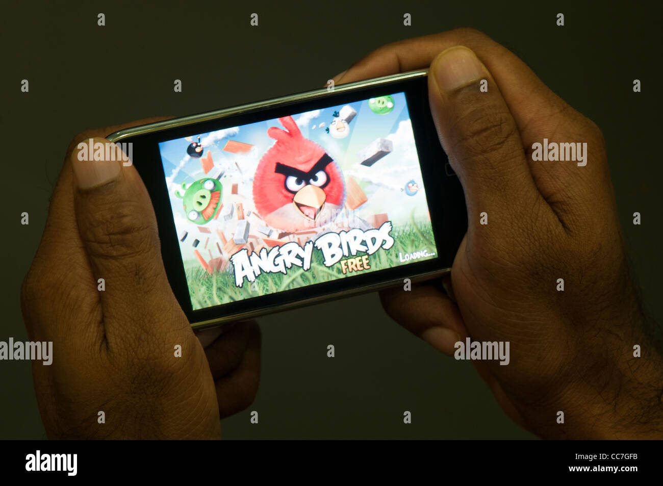 Angry birds game screen in iphone 3gs Stock Photo