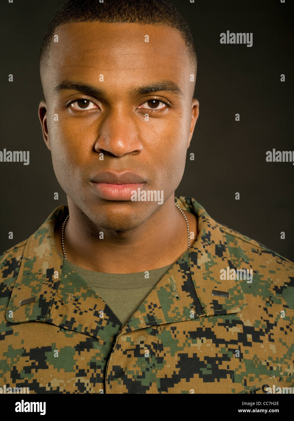 United States Marine Corps Officer in Marine Corps Combat Utility Uniform MARPAT digital camouflage pattern woodland pattern Stock Photo