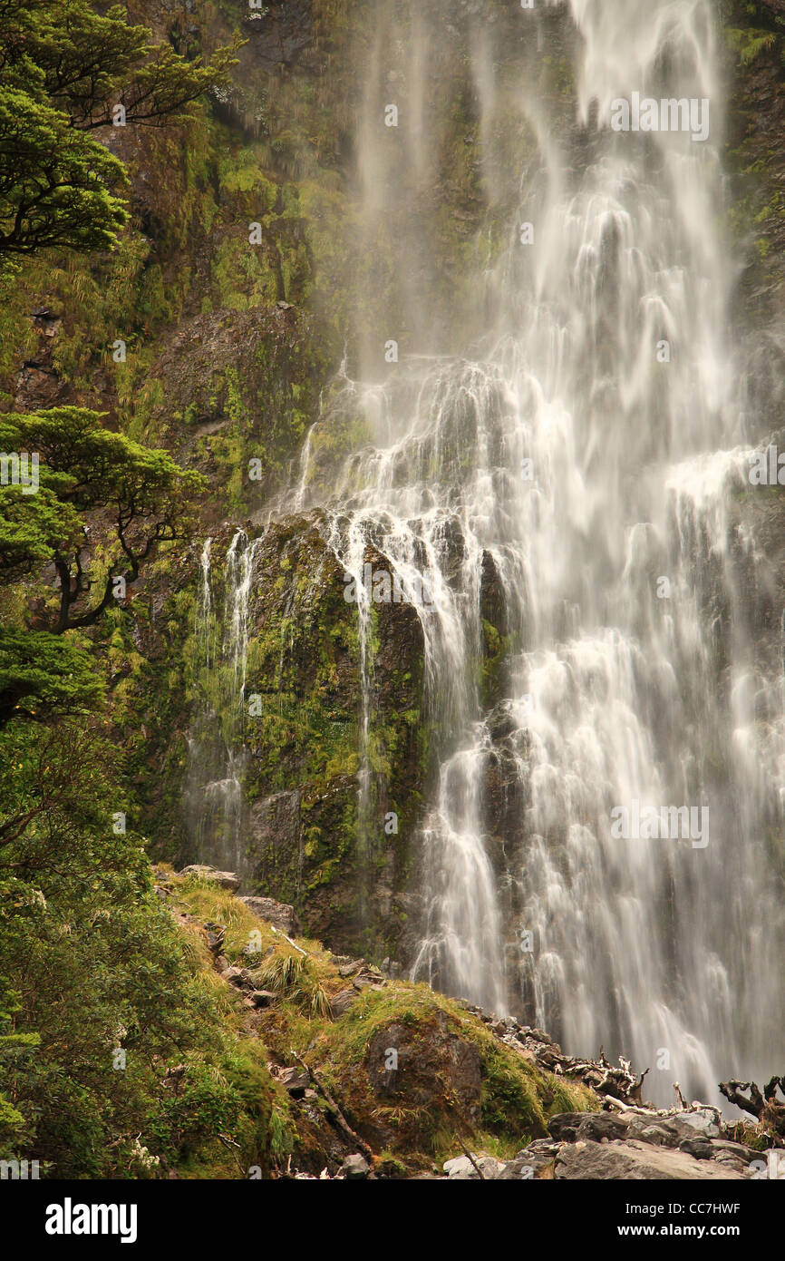 Waterfall at Arthurs Pass New Zealand Stock Photo