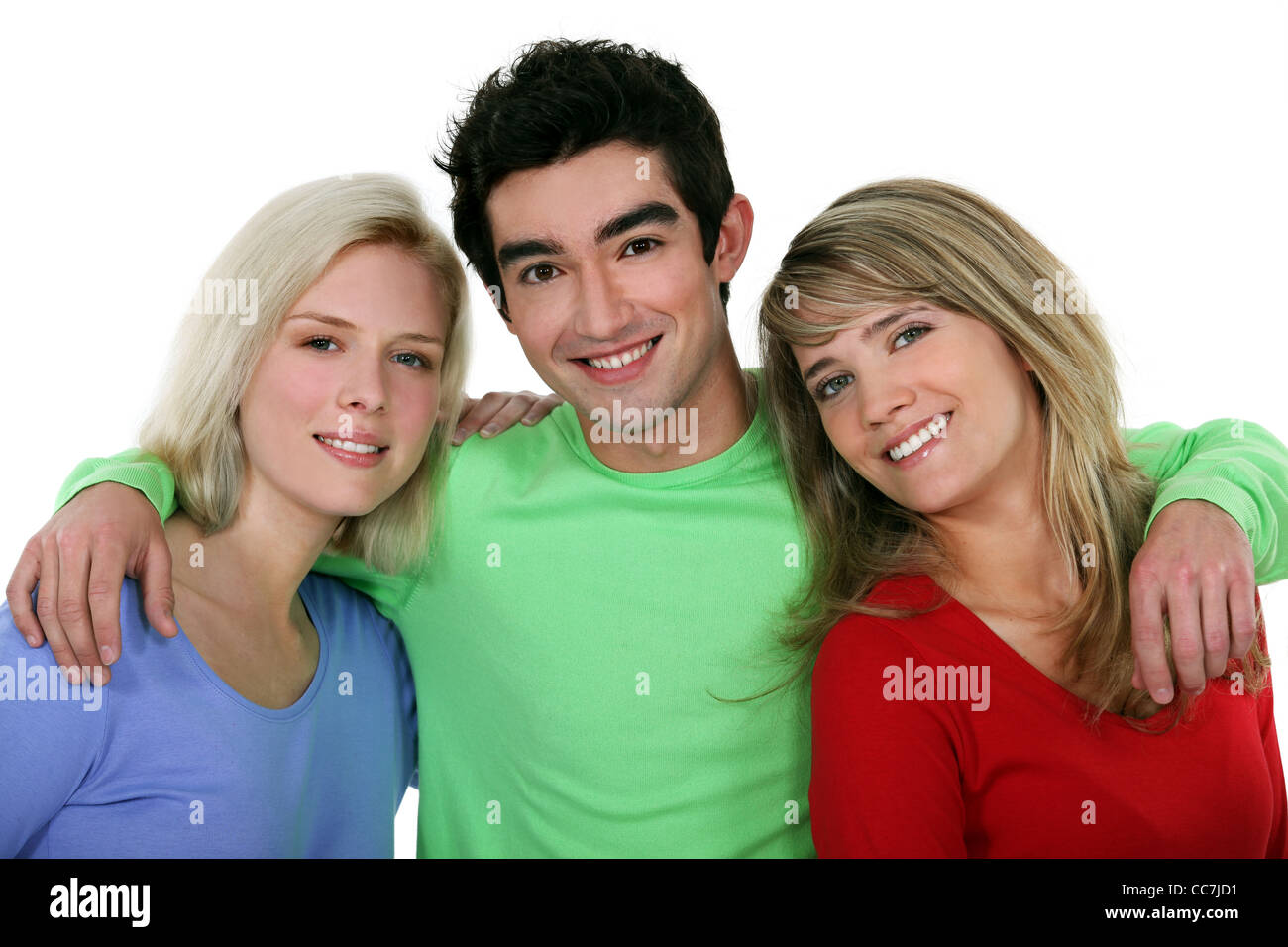 Portrait of two young women with a man Stock Photo - Alamy