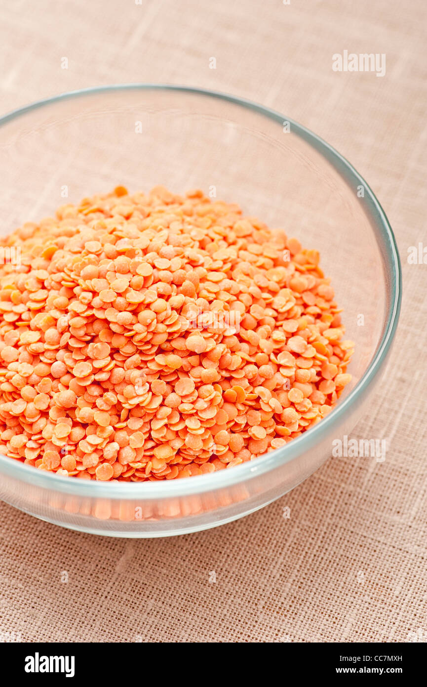 Bowl with organic Red lentils Stock Photo