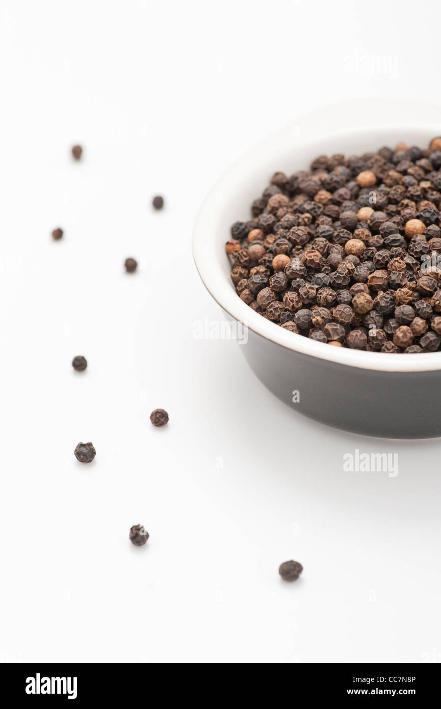 Black Peppercorn in a bowl Stock Photo