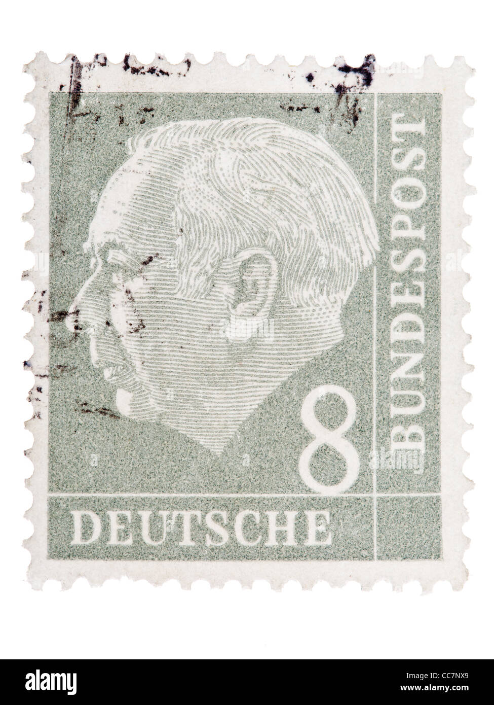 Postage stamp: Germany, 1954/ 1960, Federal president Prof. Dr. Theodor Heuss, 8 Pfennig, stamped Stock Photo