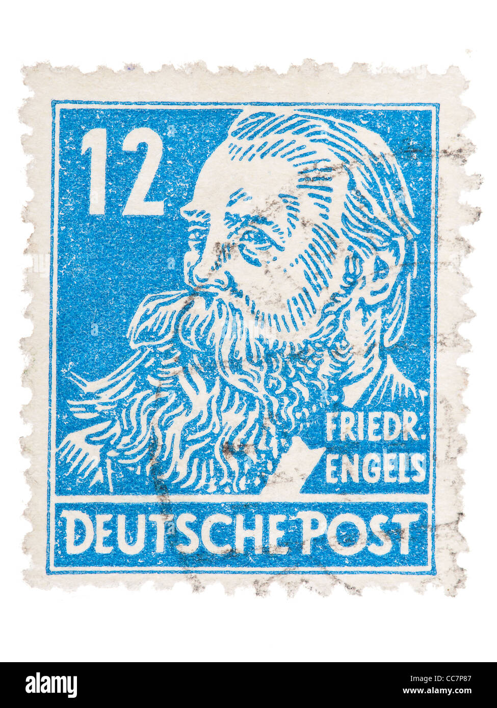 Postage stamp: Deutsche Post, DDR, 1952, Friedrich Engels, 12 Pfennig, Stock Photo -